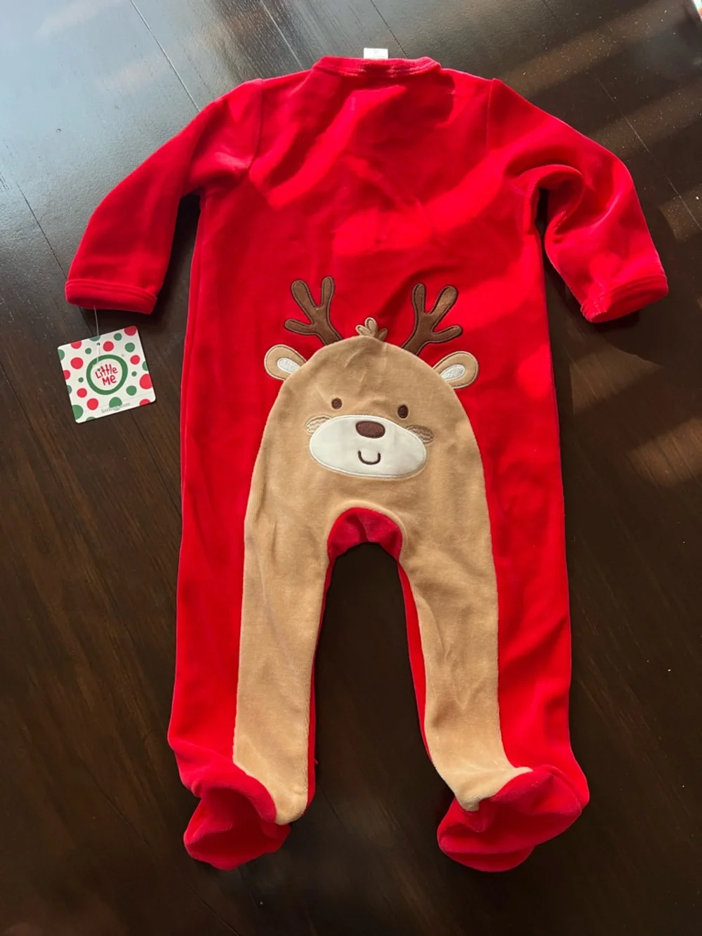 New - Little Me My First Christmas Velour Footed Sleeper